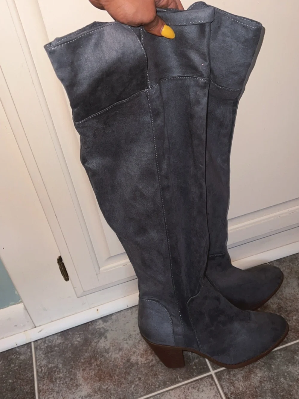 Qupid Gray Faux Suede Over-the-Knee Boots Size 9 Block Heel